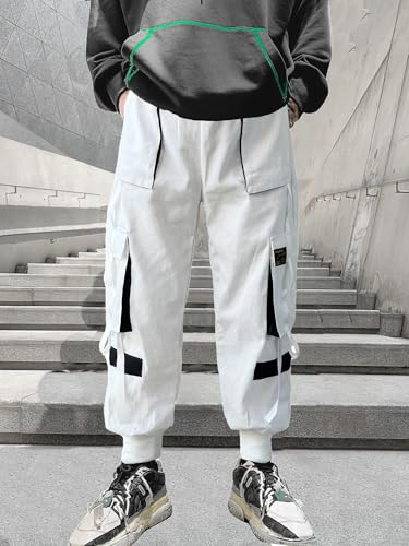 Men's Jogger Pants Punk Cargo Baggy Techwear Hip Hop Harem Pants Streetwear Tactical Track Pants Black White2