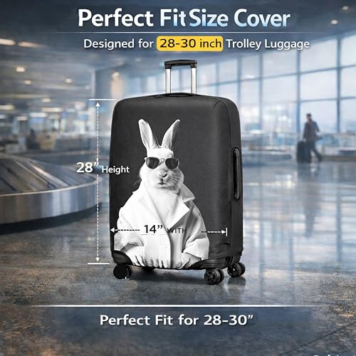Image of WanderWraps Spendex Polyester Protective Luggage Cover | Hard Luggage Trolley Bag Cover | Washable | Dust Proof | Stretchable | L - 28 inch | Blanc Bunny