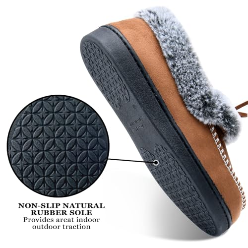 Image of DL Womens Fuzzy Warm Moccasin Slippers Memory Foam, Soft Fluffy Women's Winter House Slipper Closed Back Fur Lined, Cozy Ladies Suede Indoor Bedroom Houseshoes Non-Slip