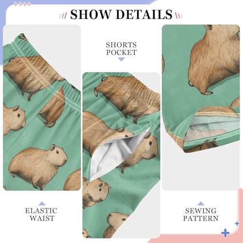 Boys' Pants Brown Capybaras Light Green Long Bottoms Jogger Pants Elastic Waist Trousers with Pockets S-XL4