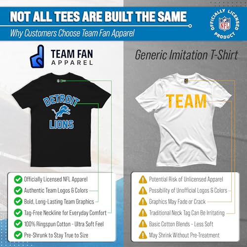 Team Fan Apparel NFL Adult Gameday T-Shirt - Cotton Blend - Tagless - Semi-Fitted - Unleash Your Team Spirit During Game Day (Detroit Lions - Black, X-Large) - Image 2