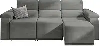 Sofá Retrátil Desmontável Suede 2,15m 3 Lugares Fox Cinza Selmer