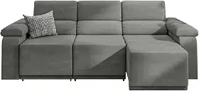 Sofá Retrátil Desmontável Suede 2,15m 3 Lugares Fox Cinza Selmer