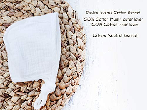 Baby Bonnet White Christmas Baby Girls Boys Bonnet Hat Soft Cotton Muslin Holiday Winter Spring Summer Fall (White No Trim, Premie/Nb) #TOP1