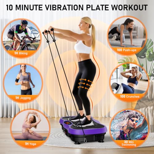 Image of Vibration Plate Exercise Machine, 130 Levels Full Body Workout Vibrating Plate for Lymphatic Drainage Weight Loss, 450 Lbs Capacity Shake Platform with Bluetooth for Women Men
