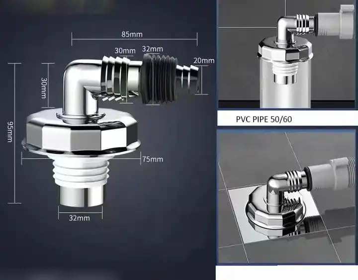 Image of Bathroom Floor Drain Connector | Water Drain Anti Core Overflow Elbow Outlet Pipe Connector for Washing Machine | Backflow Preventer Drainer (L-Shape Coupling)