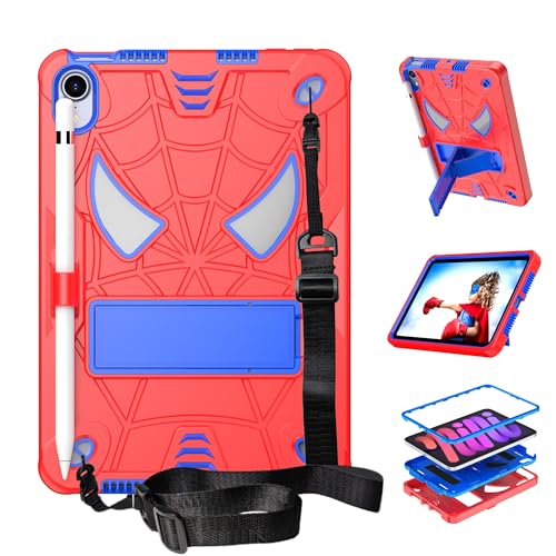 Coque iPad mini 6/7 antichoc enfant rouge bleu avec bandoulière