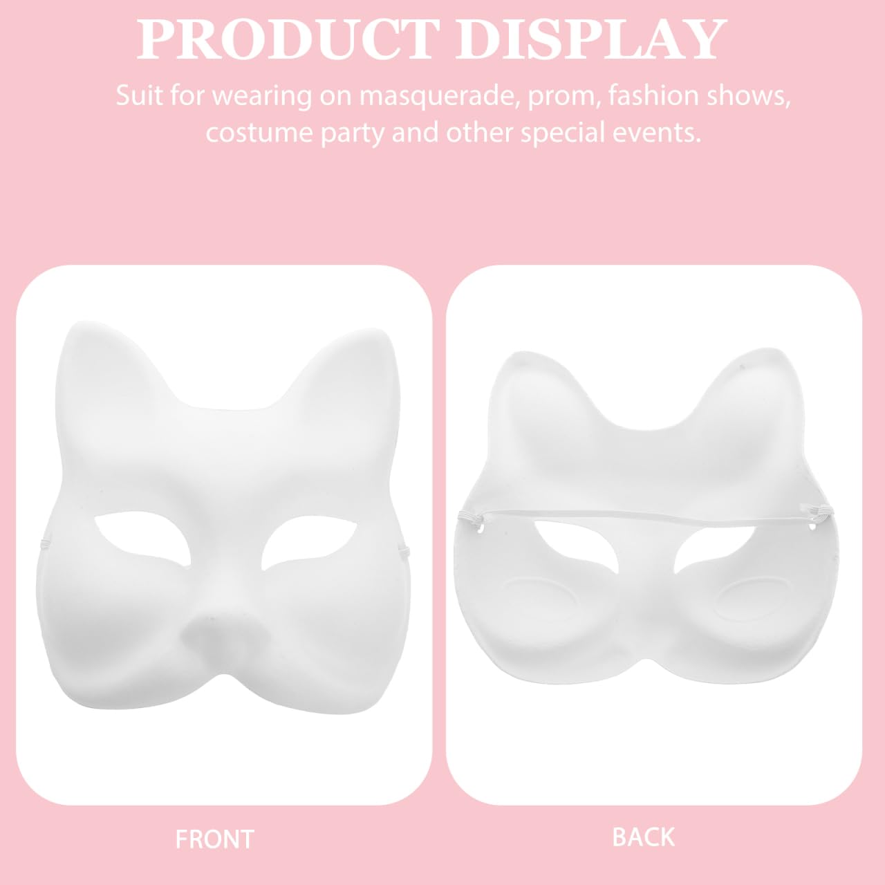 Operitacx 12pcs Diy Blank Cat Fox Kitsune Half Masks Halloween Animal Face Mask Base for Handcraft Cosplay Unfinished White - Image 3