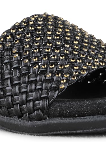 Image of Inc.5 womens Womens Black Casual Embellished Open Toe Flats Flat Sandal