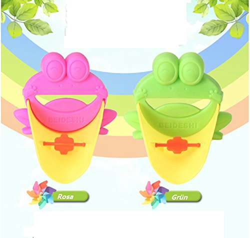 2 Stück Wasserhahn Verlängerung Extender für Kinder Baby Hände waschen Badezimmer Cartoon Frosch (Grün & Rosa) Cover