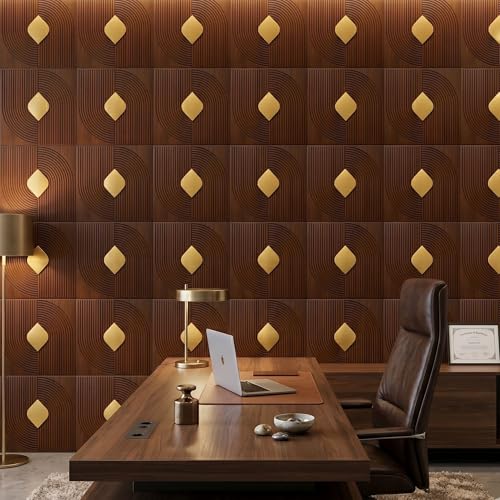 Image of Kayra Decor 3D PVC Wall Panels with Acrylic Finish for Bedroom & Living Room, Curve Line Design Blackwood, 19.7 x 19.7 Inch, Pack of 40 (107.6 Sq Ft)