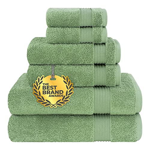 La Mejor Lista de Juegos de textiles para comprar hoy. 45 Cotton Paradise United Home Textile, Juego de Toallas de Lujo para Máxima Suavidad y Absorción (Set de 6 Piezas, Verde Salvia)