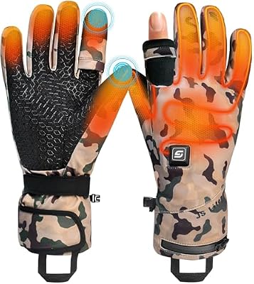Heated Gloves for Men Women, Heated Hunting Gloves with Light-Off Fingerless Design, 3000mAh Rechargeble Battery Thin Heating Gloves