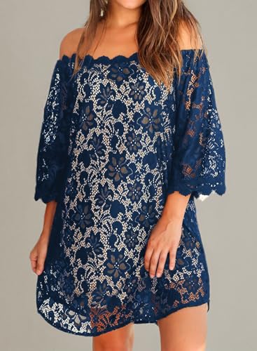 Image of MIHOLL Women's Lace Off Shoulder Tops Casual Loose Blouse Shirts
