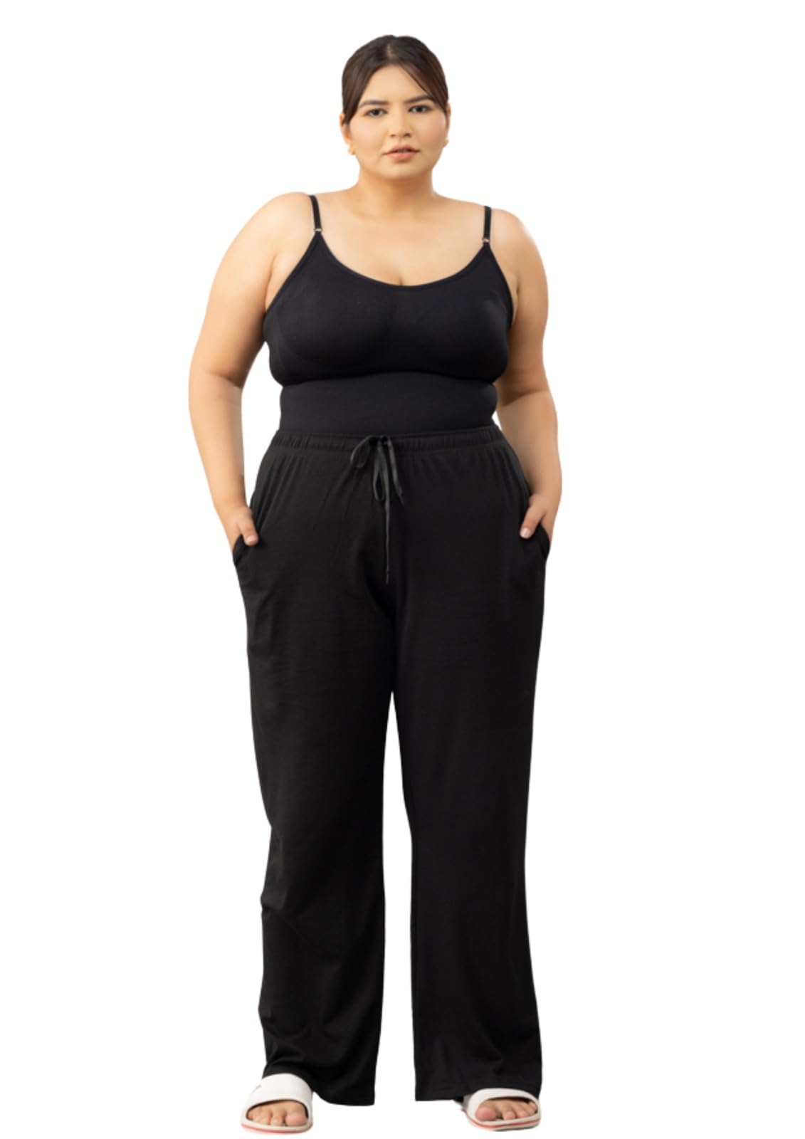 Woman's High Rise Cotton Straight Pant,Stretchy Parallel Leg Pyjama for Night wear