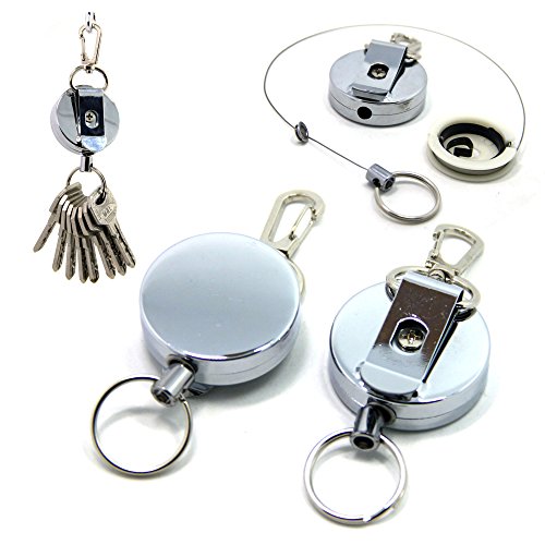SAMS FISHING 2 pcs x Metal Retractable Reel Fly Fishing Zinger Retractor Stainless Cable Zinger with Belt Clip (A098)