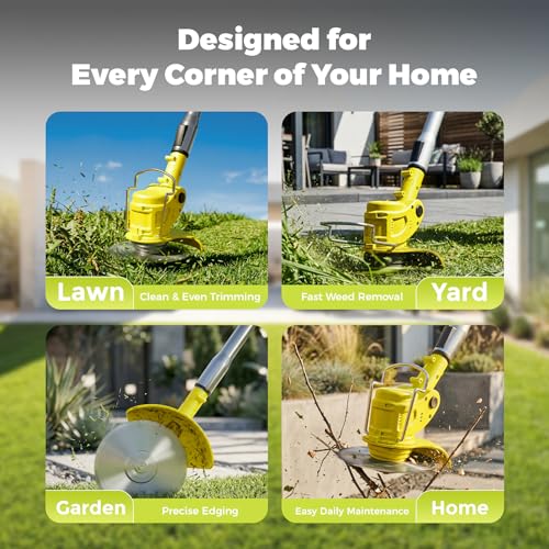 Cordless String Trimmer Brush Cutter: 21V Lightweight Electric Weed Eater with 2Pack 2.0ah Battery Powered Weed Wacker for Small Yard Lawn Edger and Garden Tool for Seniors Women (Yellow 6inch) by VOL2GO - Image 2