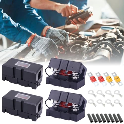 4 Stück Midi Sicherungshalter, Kfz Sicherungshalter mit 40A 50A Mega Sicherung und 4 Stück Terminal, Auto Sicherungshalter Sicherungen für Autos, LKWs, Fahrzeuge