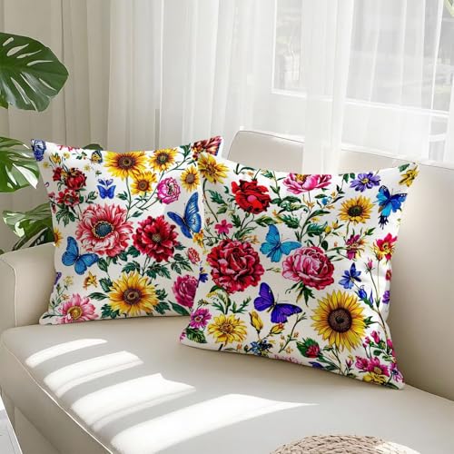 Housse coussin 75x75cm imperméable double face en velours à fleurs - 3