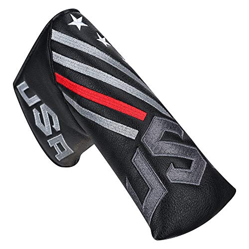 BIG TEETH Golf Head Covers Blade Putter Cover USA Stripe Pu Leather Golf Club Protector Black