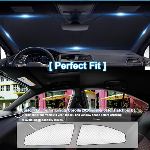 Image of KMF 6pcs Thicken Sun Shades for Toyota Corolla 2020-2025 2026 Accessories (Not Corolla Cross), Full Car Window Covers for Windshield Side Rear, UV Block and Privacy Blackout for Camping