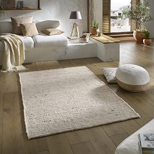 TacaHome Wollteppich Natur Handweb Teppich I Reine Schur-Wolle im Skandinavischen Design I...