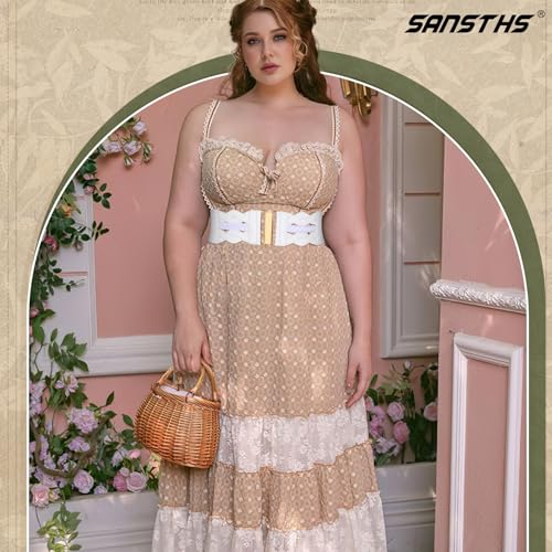 SANSTHS Vintage Stretchy Belt for Women, Womens Wide Elastic Belts for Dresses Coats, Fashion Womens Belts with Gold Buckle