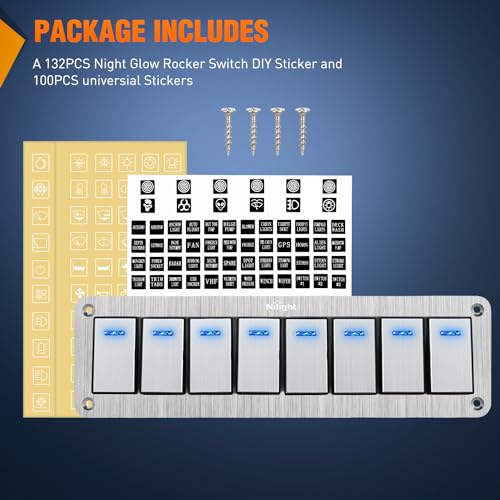 Image of Nilight 8 Gang Rocker Switch Panel 3 Pin On Off Pre-Wired Blue LED | Waterproof Aluminum Toggle Switches with DIY Stickers for 12V 24V Automotive Cars Marine Boats UTV Truck Jeeps