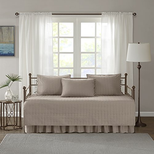 Image of Comfort Spaces Daybed Cover - Luxe Double Sided-Quilting, All Season Cozy Bedding with Bedskirt, Matching Shams, Kienna Taupe 75 inchx39 inch 5 Piece