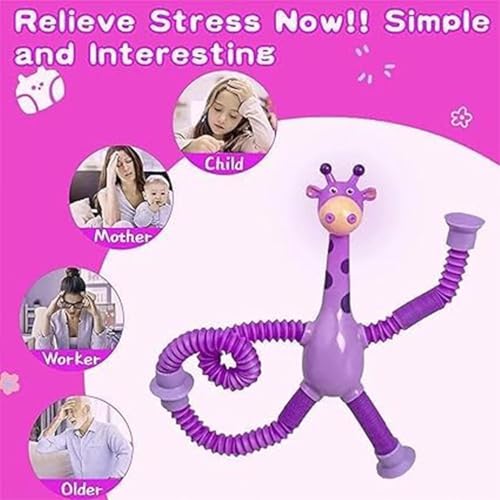 Image of ToyBharat This Giraffe-Shaped Telescopic Suction Toy (Set of 2) is a Fun, Stretchy Travel Essential for Toddlers. Safe, Colorful, and Easy to use-Ideal for Kids Aged 1+ During car Rides