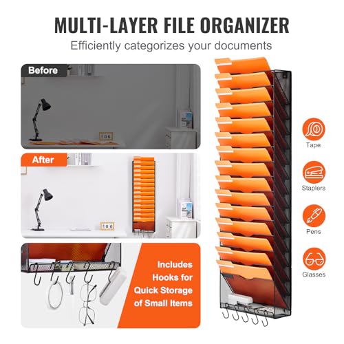 Image of VEVOR File Wall Rack, 1-Piece 16 Pockets Mesh Wall File Holder, Wall Mounted Magazine Mail Paper and Document Storage Folder WJBGJHSWJSWSGLDOLV0