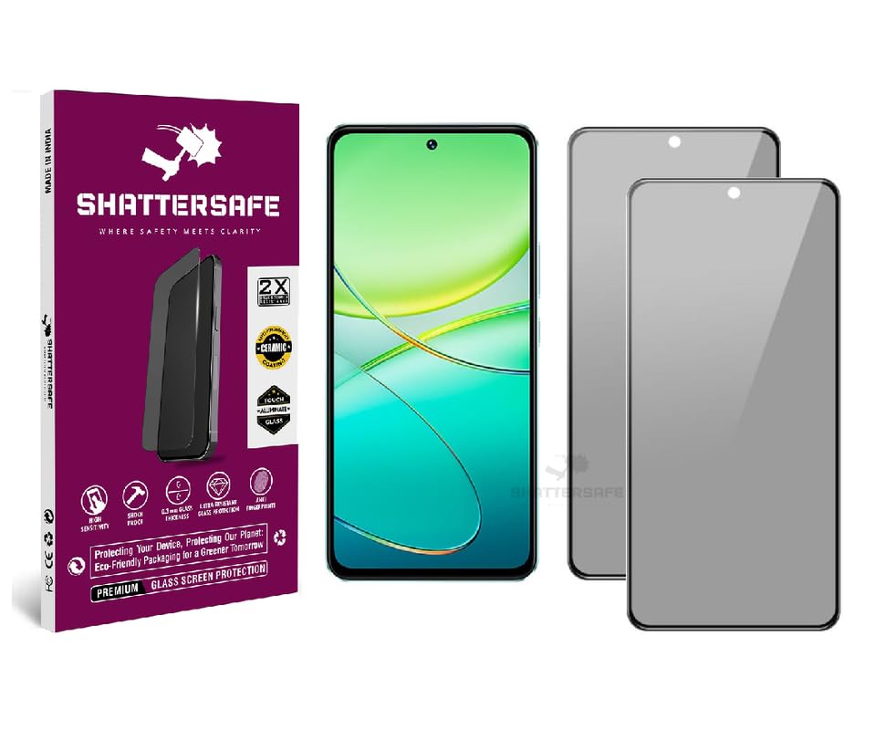 Image of Anti-Spy Privacy Tempered Glass Compatible For Vivo T3 5G [Pack of 2]. 9H Hardness, Anti-Scratch, Edge-to-Edge Protection With Easy Installation Kit & Case Friendly Fit.