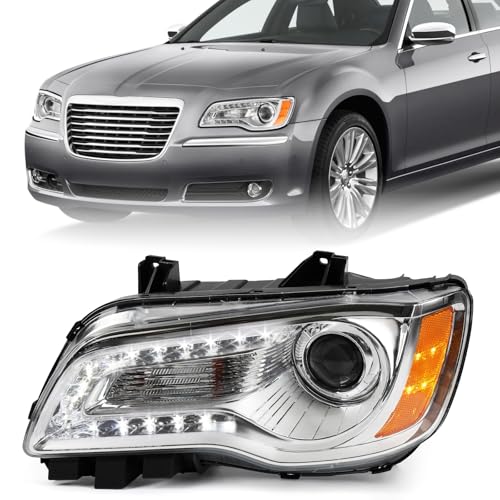 FIONE Halogen Headlights Compatible with Chrysler 300/300C 2011 2012 2013 2014 Halogen Type LED DRL Replacement Headlamp Left Driver Side 68143003AA