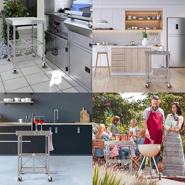 Origami RBT Foldable Kitchen Island Cart, Storage Table Organizer with Wheels, Silver-sN9F8Nev