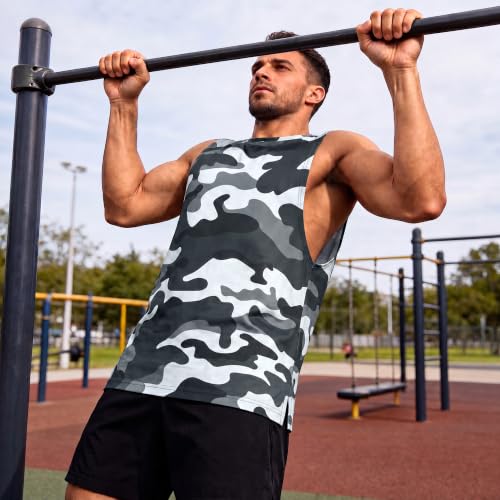 Crastimo Men's Sleeveless Tank Tops Mesh Elastic Crew Neck Comfortable Lightweight Quick Dry UPF 50+ Gym Training Bodybuilding Muscle Shirts White — view 3