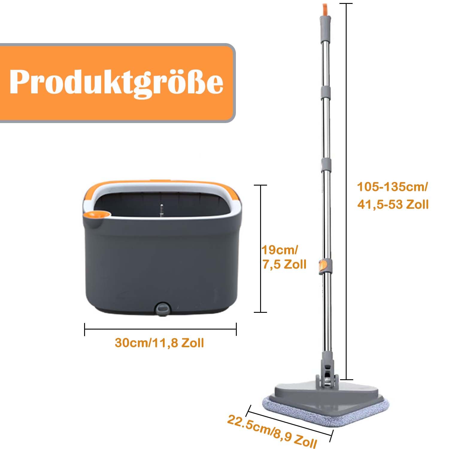 Bodenwischer Wischmopp Set Spin Mopp und Eimer Set mit 6 Mikrofaser-Mopppads mit Selbsttrennendem Schmutz und Frischwassersystem Selbstauswringendem um 360°Drehbarem Quadratischem Moppkopf