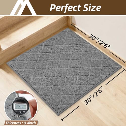 Image of COSY HOMEER Stair Landing Rugs Non-Slip Corner Indoor Edging Stair Treads for Wooden Steps,Washable Soft Stair Landing Mat for Kids,Elder and Dogs,Polyester,TPE Backing,Medium Grey,30x30inch