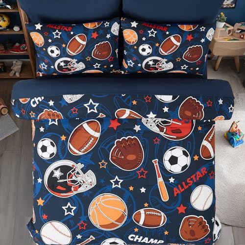 Image of Full Size Comforter Sets for Boys-7 Pieces Ball Glow in the Dark Bedding