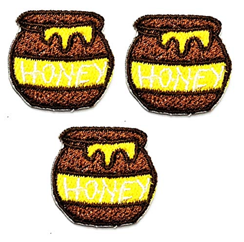 Umama Patch Set of 3 Mini Brown Honey Jar Applique Patch Cute Honey Bee Embroidered Iron On Patches Craft Decorative Repair Logo Fabric Jeans Jackets Shoes Caps Bags