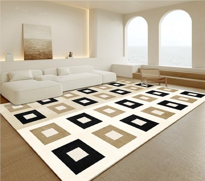 Tapis de chambre géométrique moderne antidérapant noir beige