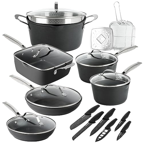 Granitestone Armor Max 20 Pc Pots and Pans Set Nonstick Cookware Sets, Kitchen Cookware Sets, Pot and Pan Set, Pot Set, 6 Pc Nutriblade Kitchen Knife Set, Induction Cookware Set, Dishwasher Safe Granitestone Armor Max 20 Pc Pots and Pans Set Nonstick Cookware Sets, Kitchen Cookware Sets, Pot and Pan Set, Pot Set, 6 Pc Nutriblade Kitchen Knife Set, Induction Cookware Set, Dishwasher Safe
