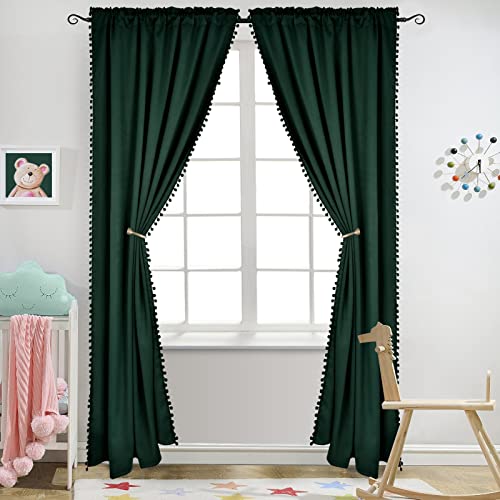 Green Pom Pom Blackout Curtains For Bedroom 84 Inch 2 Panels Thermal Insulated Room Darkening Blackout Curtain Panels Rod/Pole Pocket Window Drapes For Living Room Nursery (52 X 84 Inch, Green) #TOP7