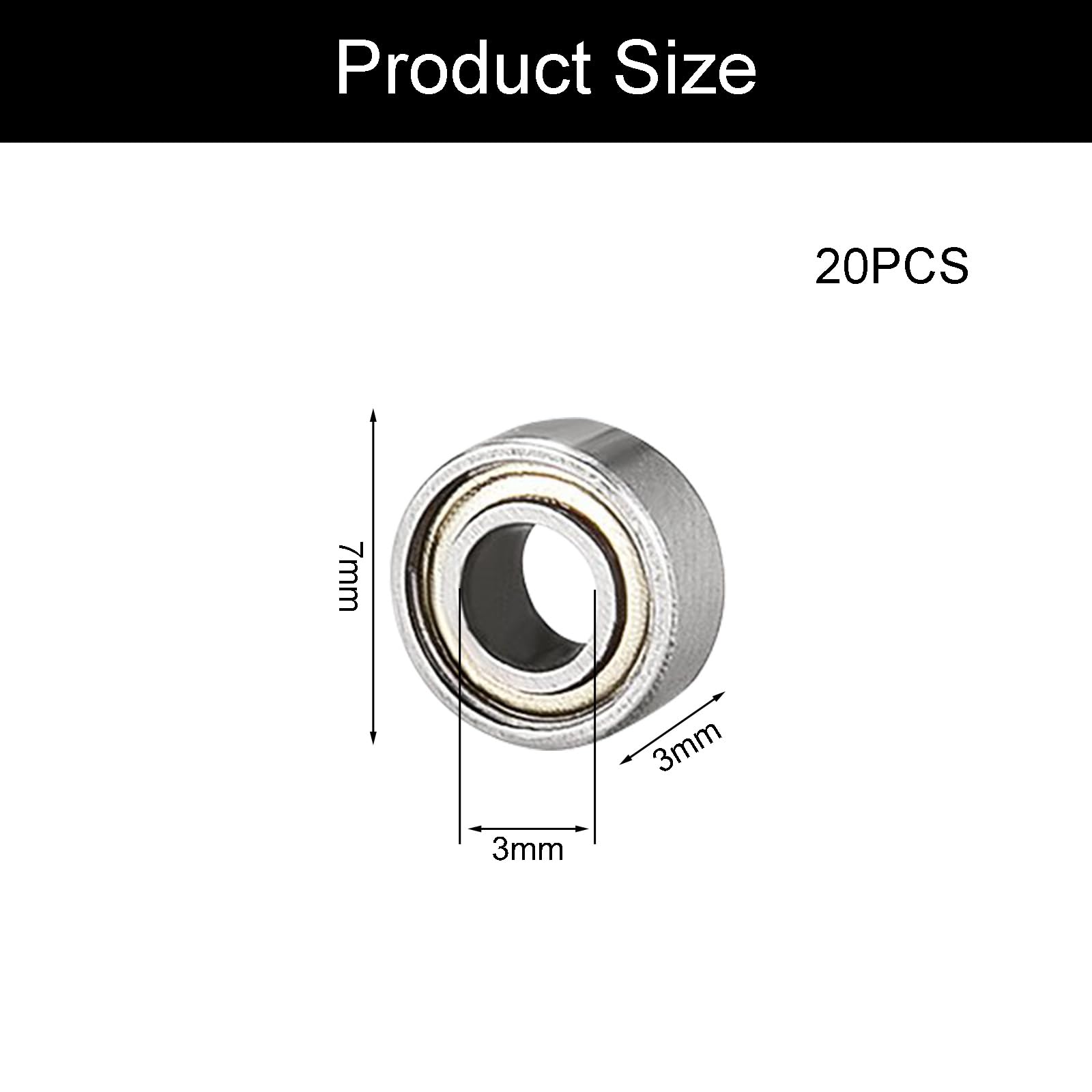 Zestaw 20 łożysk kulkowych 683ZZ 3 mm x 7 mm x 3 mm mini łożyska kulkowe, łożyska kulkowe, łożyska ze stali nierdzewnej, podwójnie uszczelnione, zwykłe łożyska kulkowe do mechanicznych części