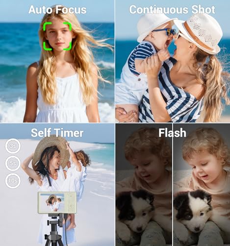 Image of Digital Camera,Upgraded FHD 4K Digital Camera for Teens Girls Boys,Compact Digital Cameras with 64GB Memory Card,2 Batteries,Small Camera with 16X Autofocus Digital Zoom for Vlogging,Cream