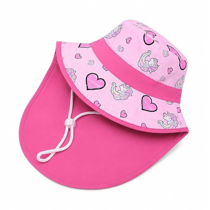 Image of VRITRAZ Sun Protection UPF50+ Bucket Hat Toddler Summer Beach Play Hats with Neck Flap for Girl, Boy, Kids Summer Hat, Bucket Hat for Kids Ages 3-10 Years