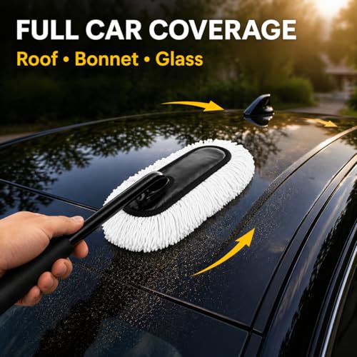 Image of Car Duster Microfiber Brush with Long Handle, Scratch-Free Exterior Car Dust Remover, Paraffin Wax Coated Fibers for Quick Dust Removal, Vehicle Cleaning Accessories