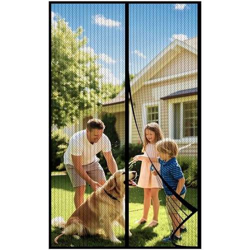 DIKER Fliegengitter Magnet Tur, Balkontür Insektenschutz Fliegenvorhang Magnetisch Türe, Insektenschutz Vorhang tür Terrassentür, Insektengitter Lamellenvorhang Magnetvorhang (90 x 200cm, Schwarz)