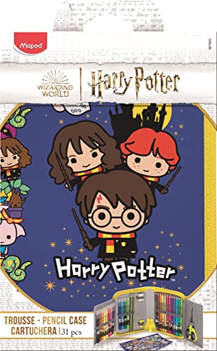 Maped - Trousse Coloriage Harry Potter 31 pièces - 12 Feutres + 12 Crayons Couleur + 2 Crayons Graphite + 1 Ciseaux + 1 Taille-Crayon + 1 Gomme + 2 Planches Stickers, Bleu