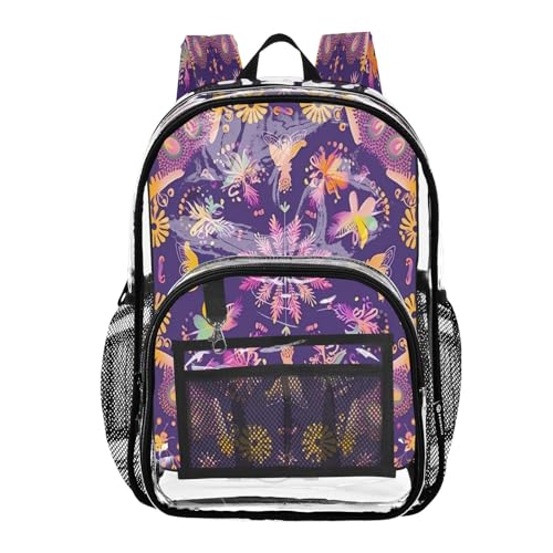 Yellow Gradient Mandala Clear Backpack - Stadium Approved Large 15.7-inch Waterproof Transparent Bag for Sports, Concerts, Work, Travel#259