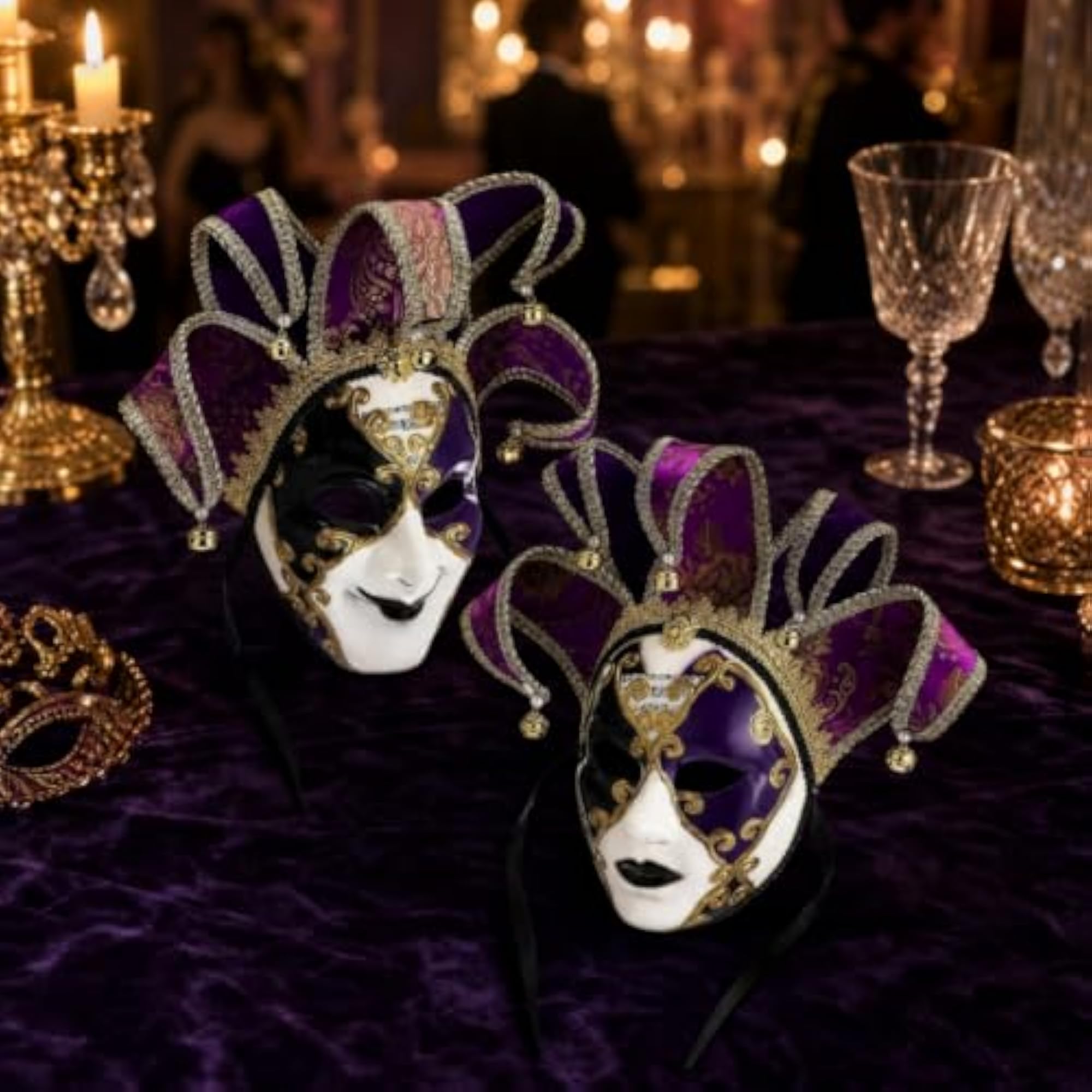 Ornate Jester Mask with Bells Theatrical Design